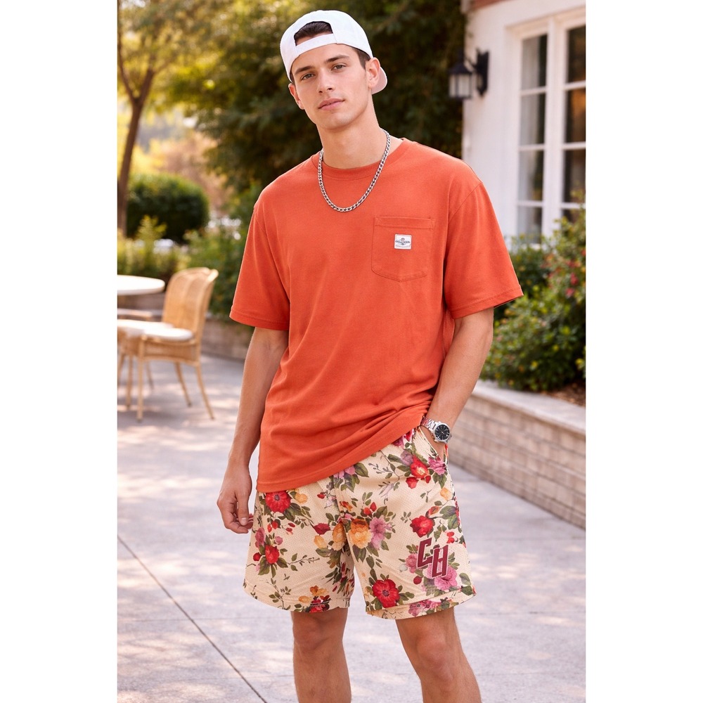 Common Hype‎ Mesh Shorts Cream Floral Print Streetwear Logo - Large